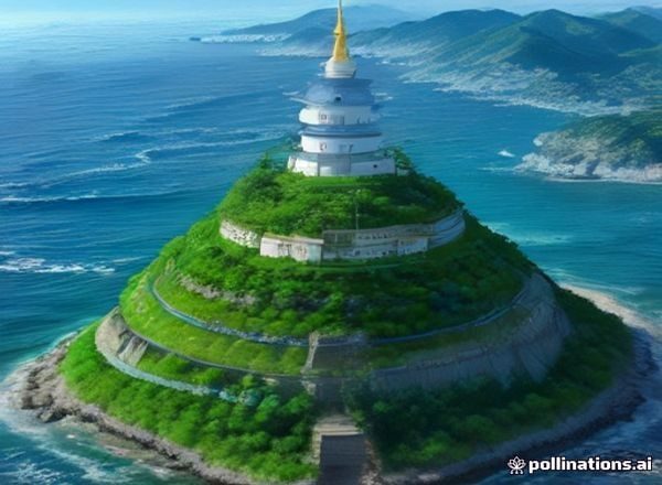 重生萝莉岛神秘岛屿全景，翠绿森林与粉色花海交织，萌系主角站在悬崖边眺望大海，画面色彩绚烂充满奇幻氛围